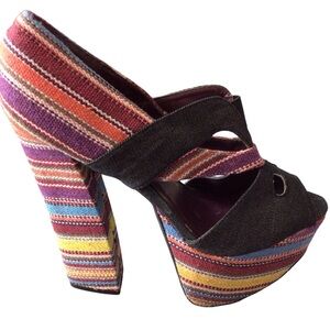 Fahrenheit Multicolor Striped Platform Heels